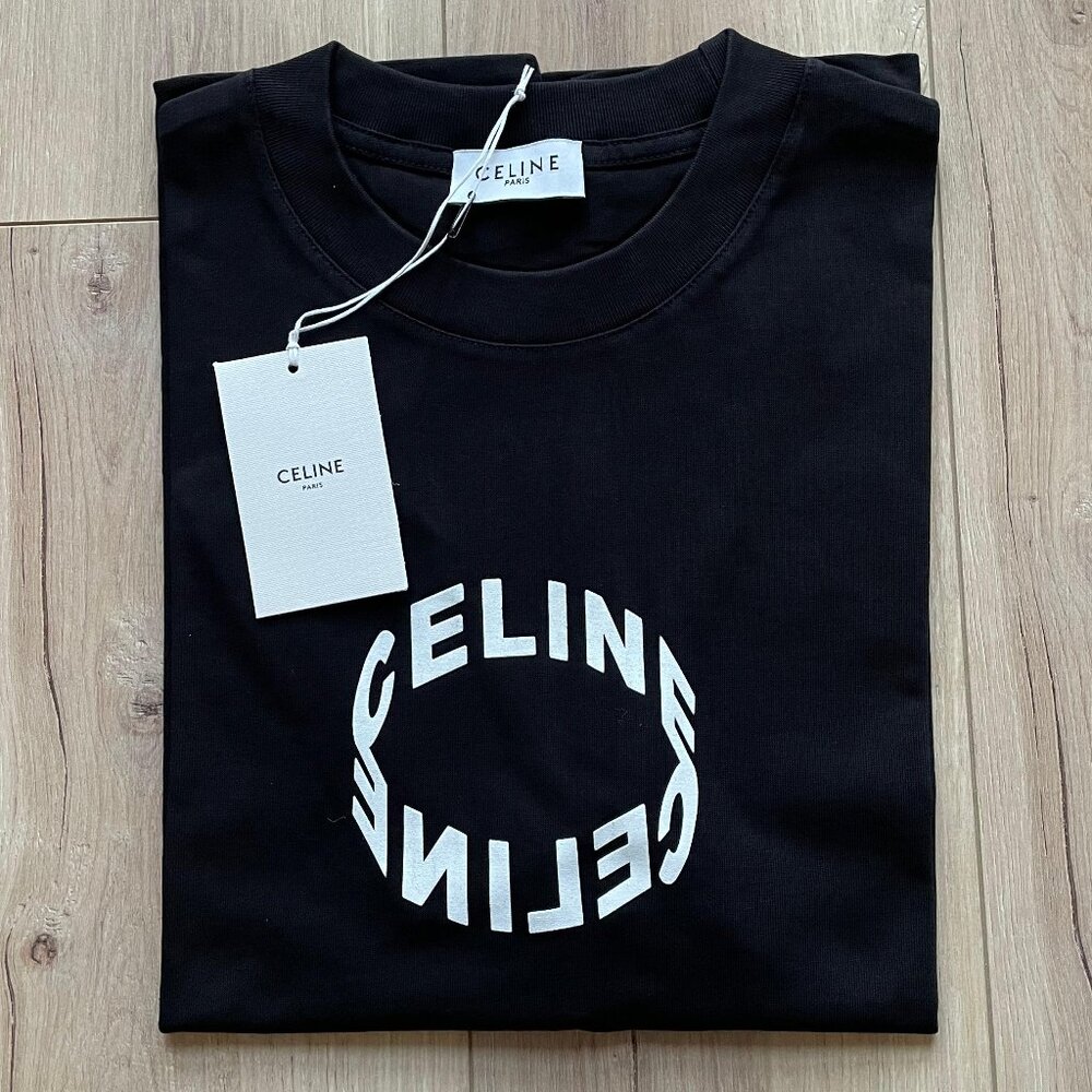 XL CELINE Men's New Cotton Black T'shirt Short Sleeve